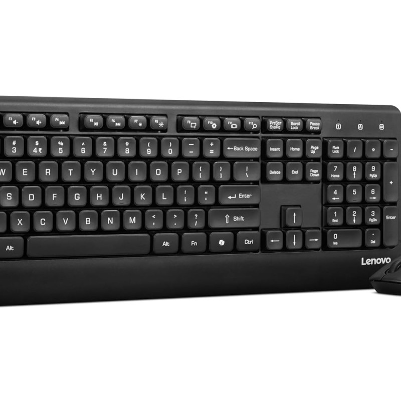 Lenovo 210 2.4GHz Wireless USB Keyboard and Mouse Combo, Waterproof Exoskeleton| Splash Proof Keys| 1600 DPI Full Size Mouse