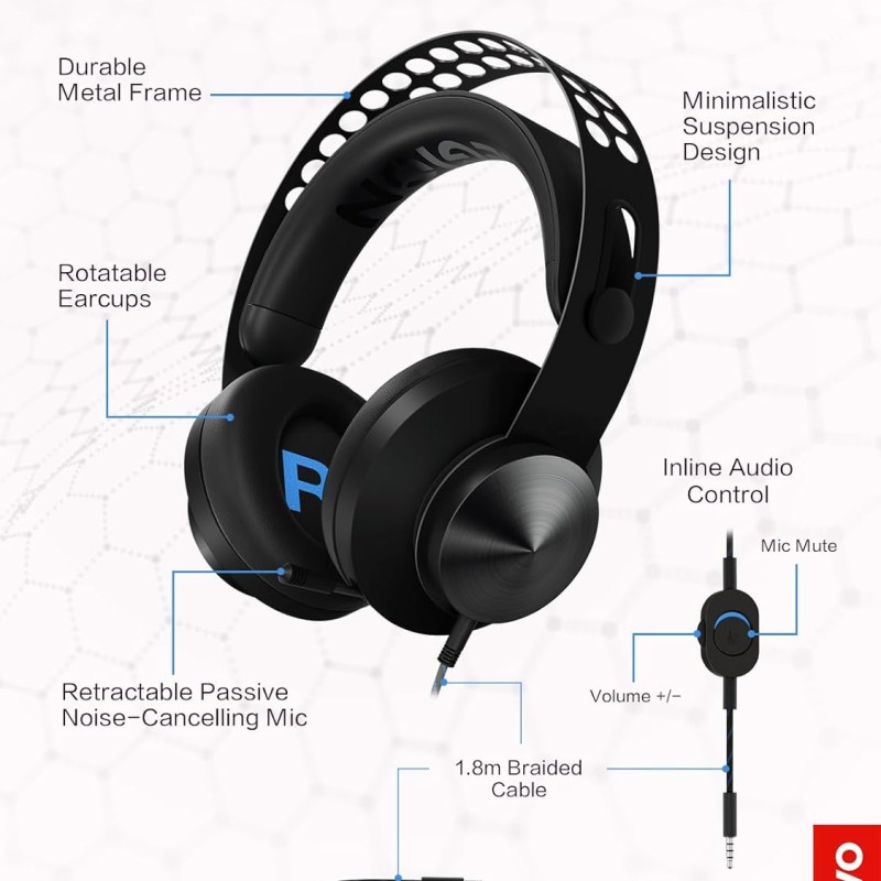 Lenovo Legion H300 Wired On Ear Headphones with Mic (Black, Grey)
