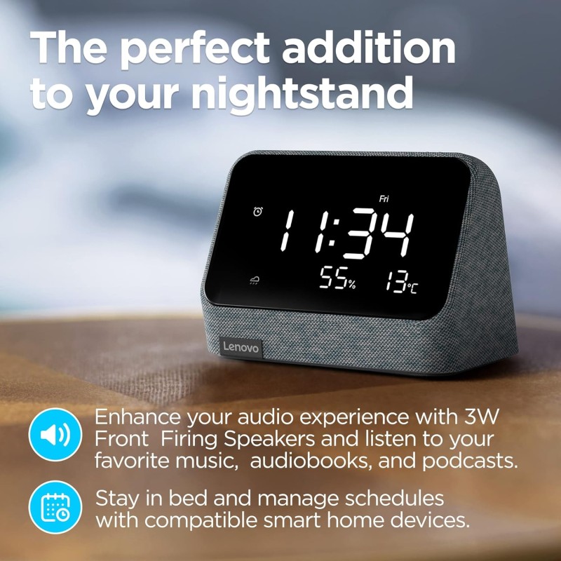 Lenovo Smart Clock Essential with Alexa Built-in (Misty Blue)