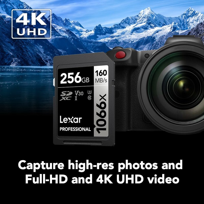 Lexar Professional 1066x 256GB SDXC UHS-I Card Silver Series, Up to 160MB/s Read, for DSLR and Mirrorless Cameras (LSD1066256G-BNNNU)