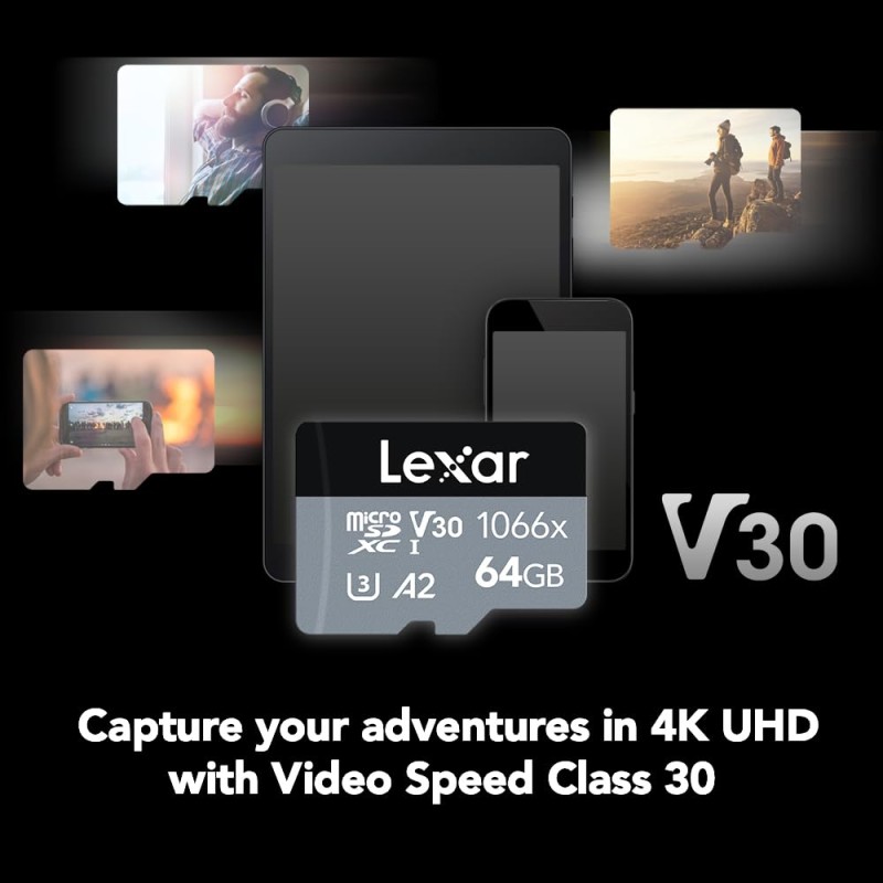 Lexar Professional - Tarjeta microSDXC UHS-I (1066 x 64 GB, Adaptador SD, Serie Plata, hasta 160 MB/s (LMS1066064G-BNANU)