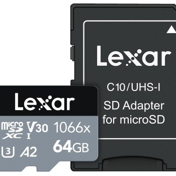 Lexar Professional - Tarjeta microSDXC UHS-I (1066 x 64 GB, Adaptador SD, Serie Plata, hasta 160 MB/s (LMS1066064G-BNANU)