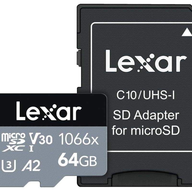 Lexar Professional - Tarjeta microSDXC UHS-I (1066 x 64 GB, Adaptador SD, Serie Plata, hasta 160 MB/s (LMS1066064G-BNANU)