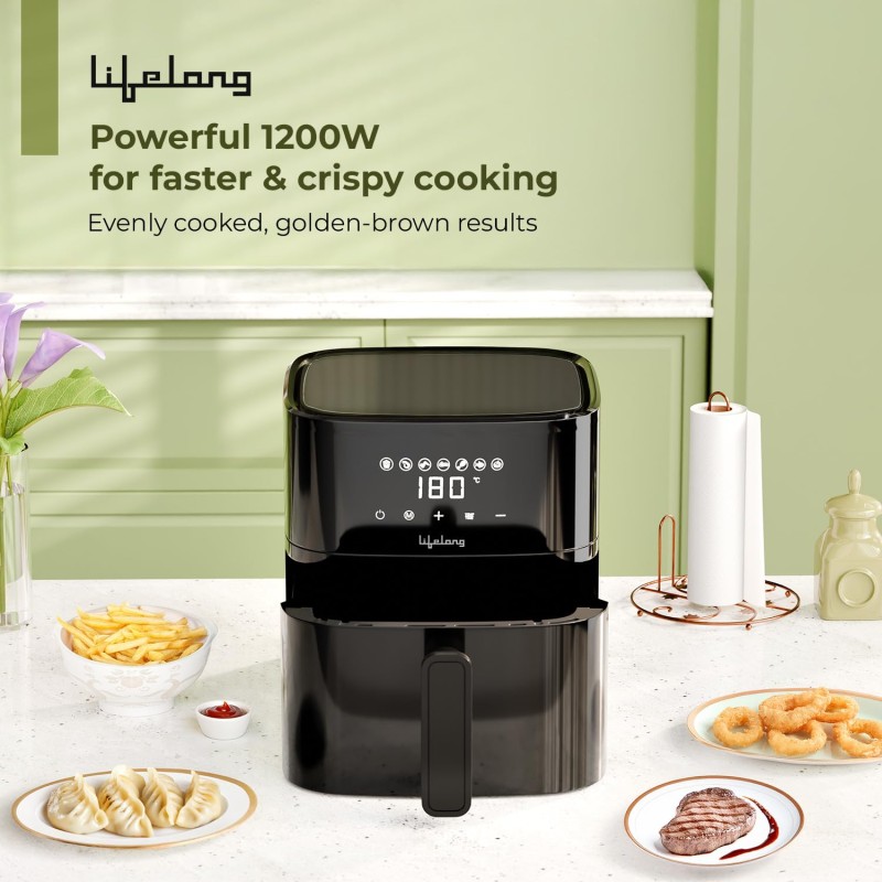 Lifelong 4.2 Litre Digital Air Fryer |Detachable Handle, Touch Control, Non-Stick Basket, Rapid Air Technology