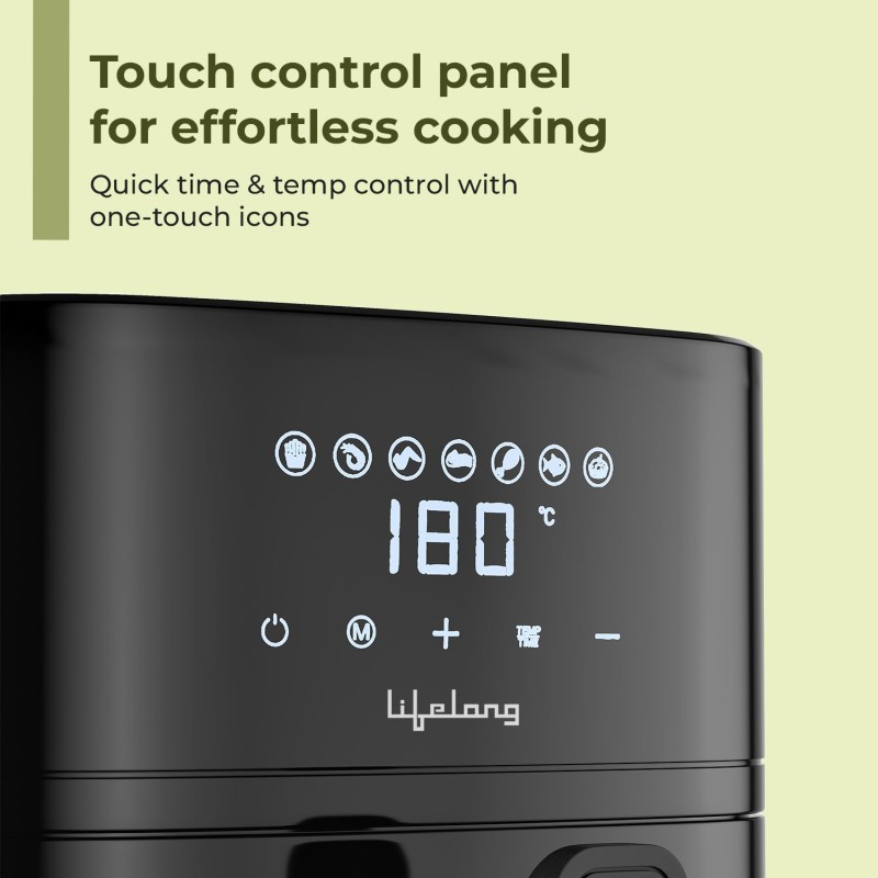 Lifelong 4.2 Litre Digital Air Fryer |Detachable Handle, Touch Control, Non-Stick Basket, Rapid Air Technology