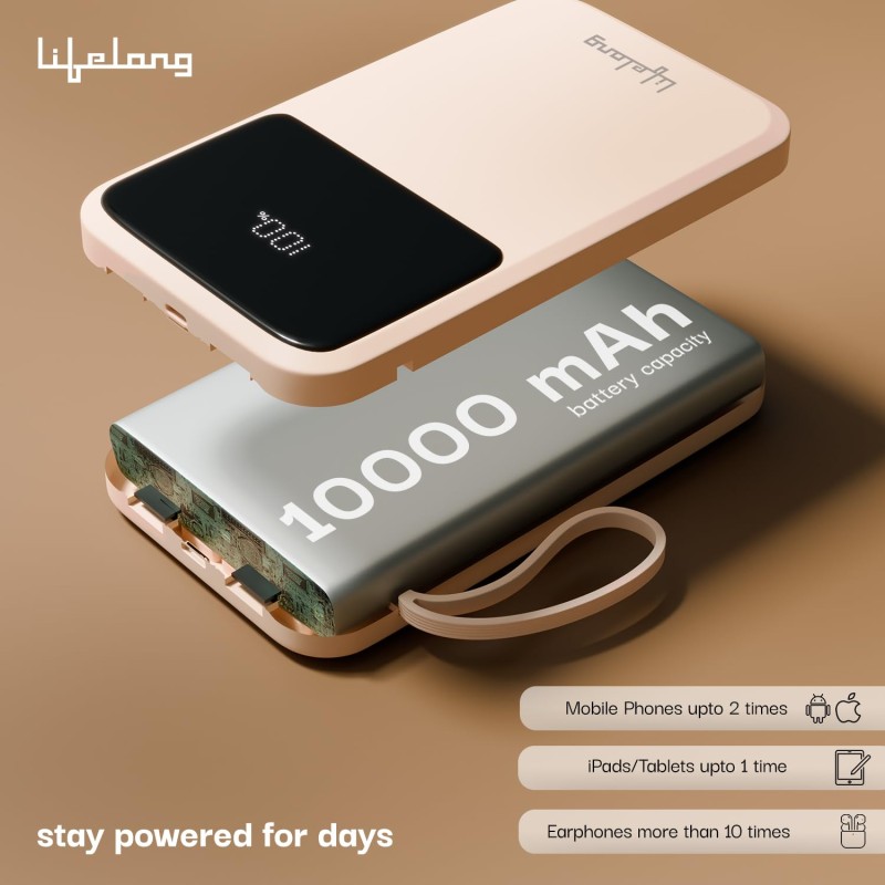 Lifelong Electronics 10000mAh 22.5W Fast Charging Power Bank | 3 Inputs Small Pocket Size Powerbank