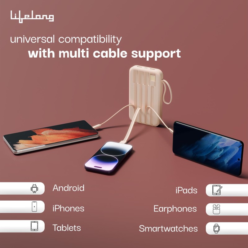 Lifelong Electronics 10000mAh 22.5W Fast Charging Power Bank | 3 Inputs Small Pocket Size Powerbank