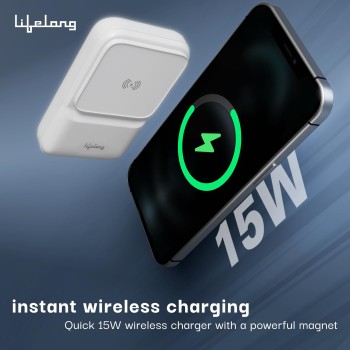 Lifelong Electronics 10000mAh MagSafe Wireless Fast Charging Power Bank | Slim & Compact | For iPhone & All Wireless Enabled Phone | Type C & Lightning Input | 3 In-built Cables| 15W Wireless | QC 3.0