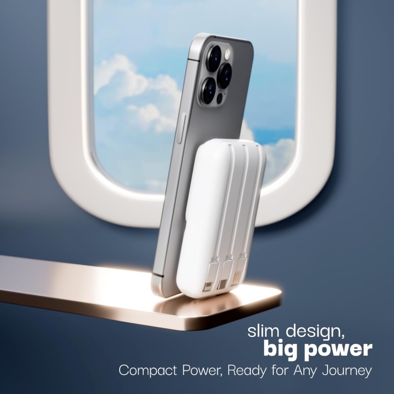 Lifelong Electronics 10000mAh MagSafe Wireless Fast Charging Power Bank | Slim & Compact | For iPhone & All Wireless Enabled Phone | Type C & Lightning Input | 3 In-built Cables| 15W Wireless | QC 3.0