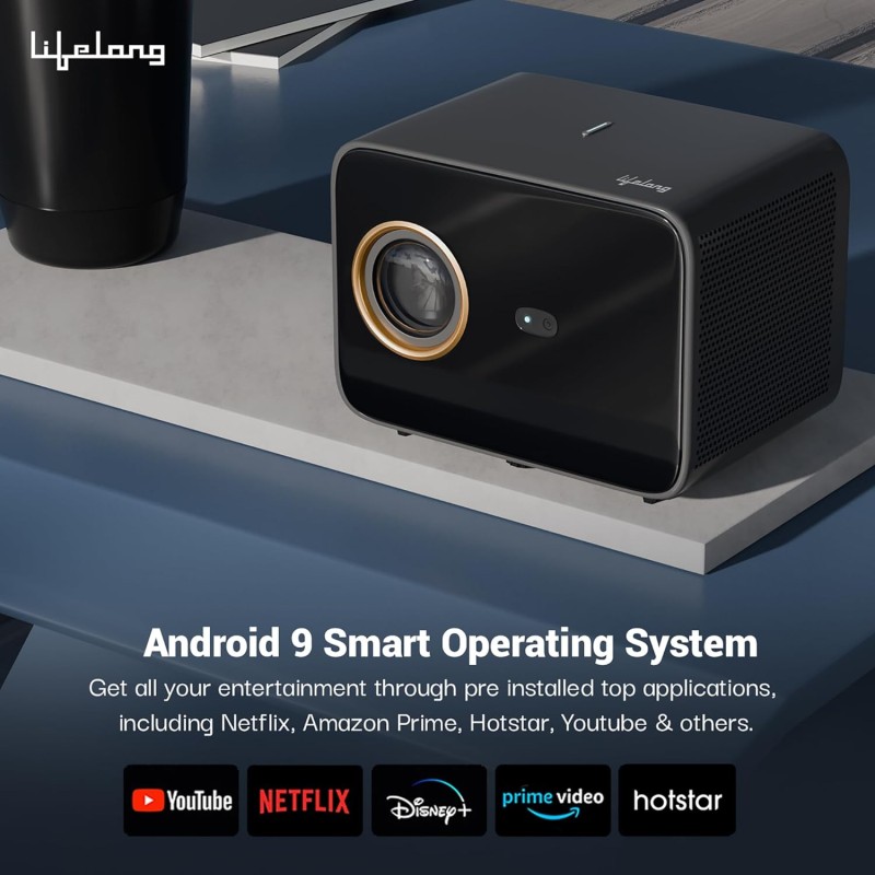 Lifelong Electronics SmartStream Projector | Android, 1080P Full HD Native & 4K Ultra HD Support | 7000 Lumens