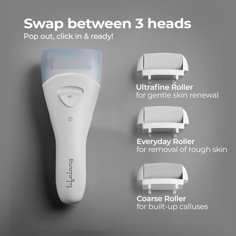 Lifelong PediGlide Soft+ 3-in-1 Callus Remover For Feet | Electronic Foot Scrubber for Dead Skin | 3 Changeable Roller Heads