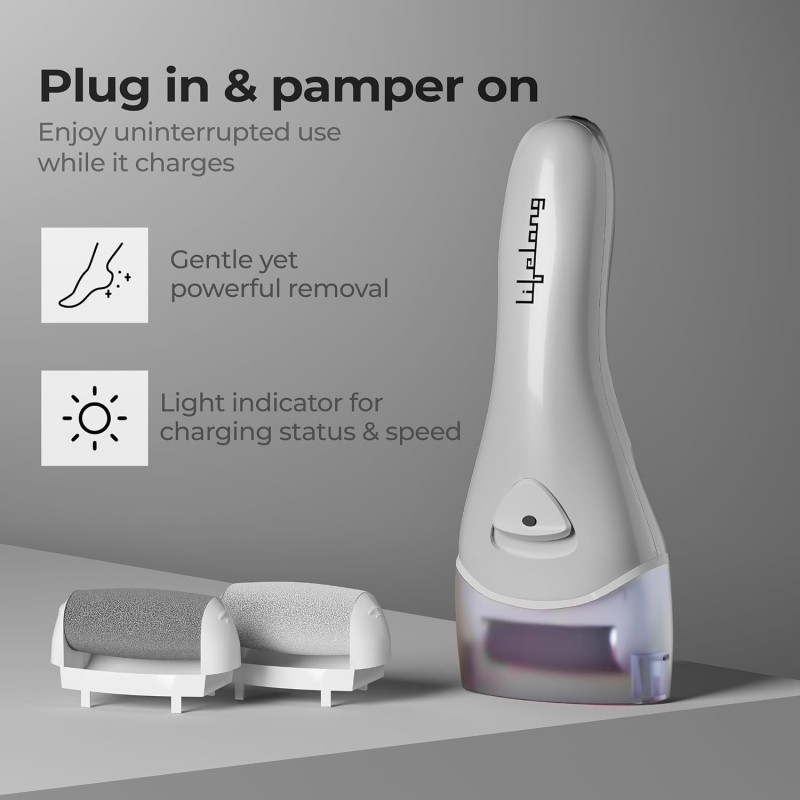 Lifelong PediGlide Soft+ 3-in-1 Callus Remover For Feet | Electronic Foot Scrubber for Dead Skin | 3 Changeable Roller Heads