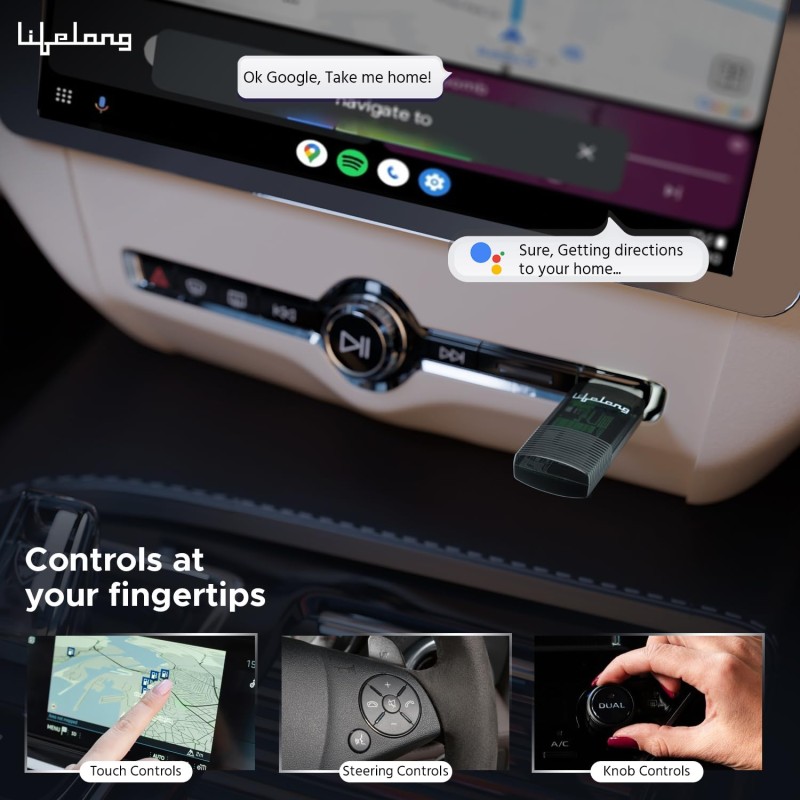 Lifelong Wireless Android Auto Adapter | Compatible with Android | Dongle Connector for Car | Converts Wired to Wireless (LLECA20)