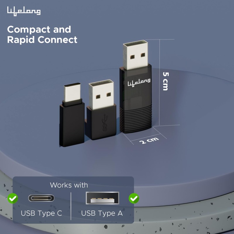 Lifelong Wireless Android Auto Adapter | Compatible with Android | Dongle Connector for Car | Converts Wired to Wireless (LLECA20)