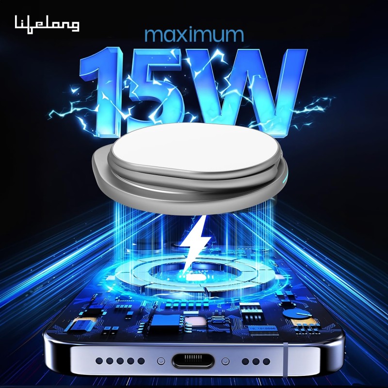 Lifelong Zerocord Wireless Charger 23 W 3 in 1 Foldable Magsafe Charger for iPhone 15/14/13/12 Series, Apple Airpods, Apple Watch, Fast Charging, 3 Outputs, Led Indicator, Silver