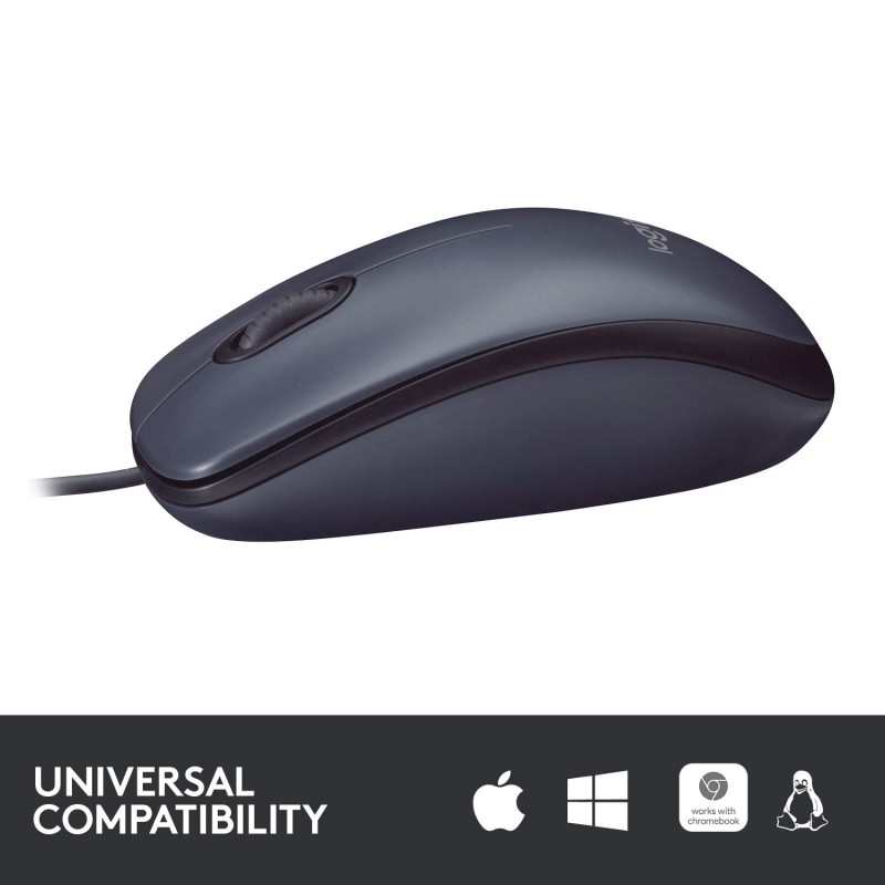 Logitech B100 Wired USB Mouse,  800 DPI Optical Tracking, Ambidextrous PC/Mac/Laptop - Black