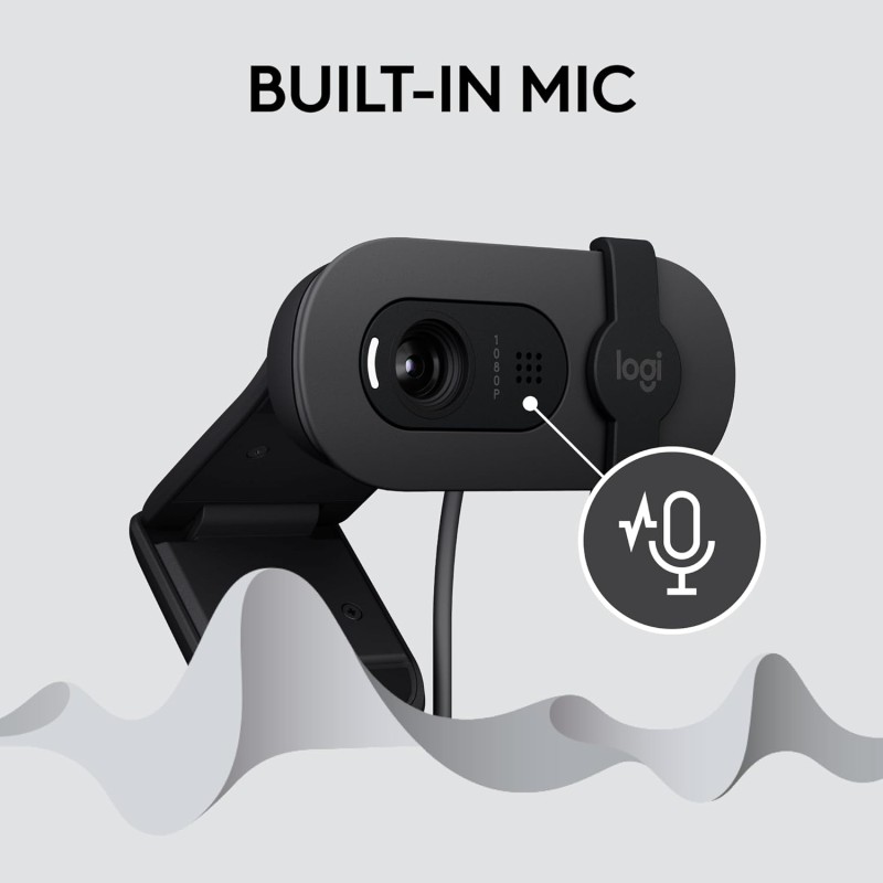 Logitech Brio 100 Full HD 1080P Webcam for Meetings and Streaming, Auto-Light Balance