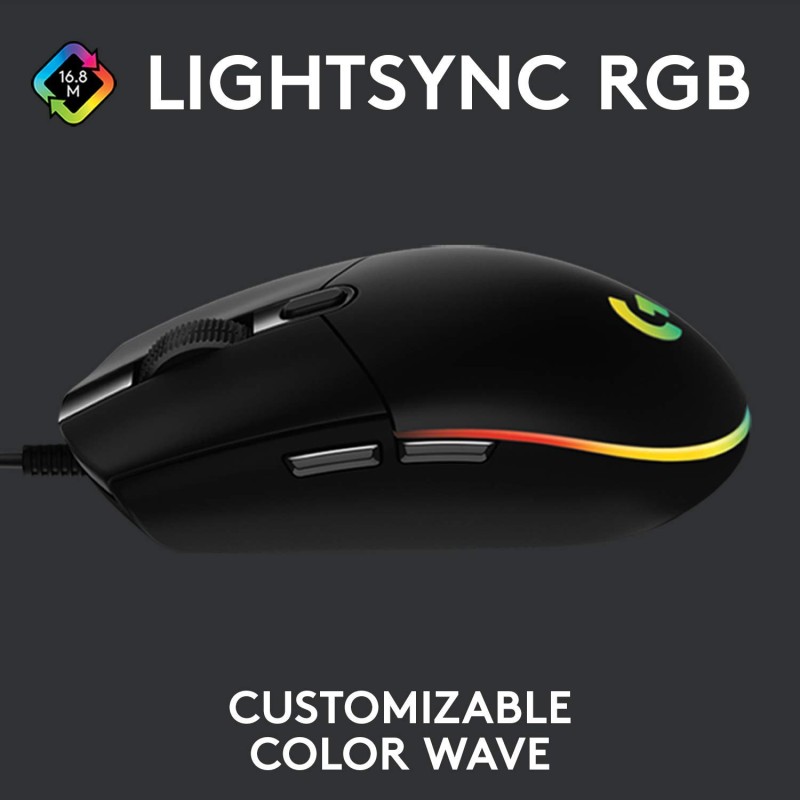 Logitech G102 Light Sync Gaming Mouse with Customizable RGB Lighting, 6 Programmable Buttons, Gaming Grade Sensor Black