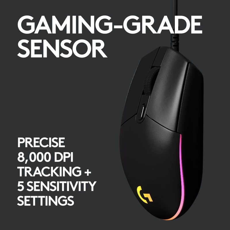 Logitech G102 Light Sync Gaming Mouse with Customizable RGB Lighting, 6 Programmable Buttons, Gaming Grade Sensor Black