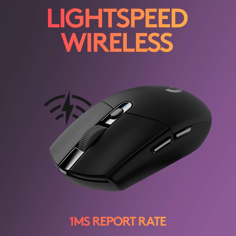 Logitech G304 Lightspeed Wireless Gaming Mouse, Hero Sensor, 12,000 DPI, Lightweight, 6 Programmable - Black