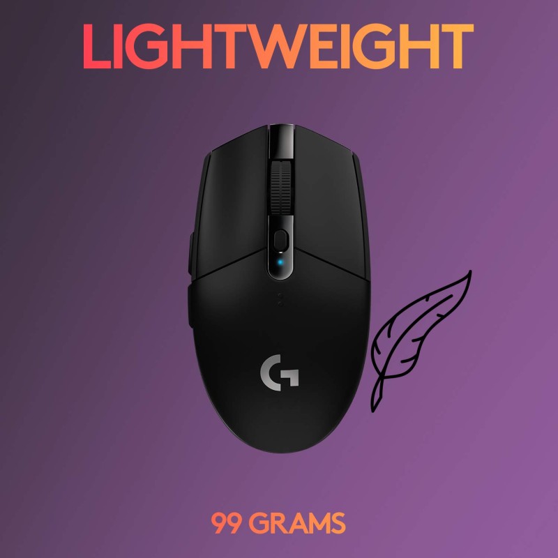 Logitech G304 Lightspeed Wireless Gaming Mouse, Hero Sensor, 12,000 DPI, Lightweight, 6 Programmable - Black