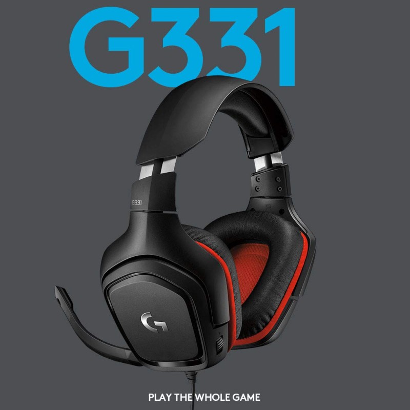 Logitech G331 Wired Over Ear Gaming Headphones, 50 mm Audio Drivers, Rotating Leatherette Ear Cups, 3.5 mm Audio Jack, with mic, Lightweight for PC, Mac, Xbox One, PS4, Nintendo Switch - Black/Red