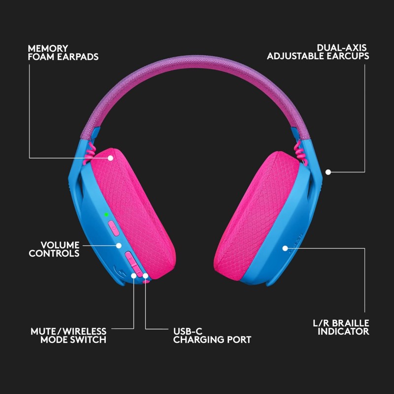 Logitech G435 Lightspeed and Bluetooth Wireless Over Ear Gaming Headphones - Lightweight, with mics, 18h Battery, Compatible with Dolby Atmos, PC, PS4, PS5, Mobile - Blue