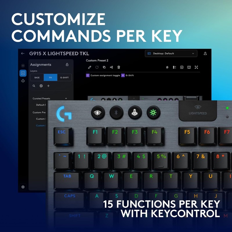 Logitech G915 X Lightspeed TKL Low-Profile Wireless Gaming Keyboard, Double-Shot PBT Keycaps, black