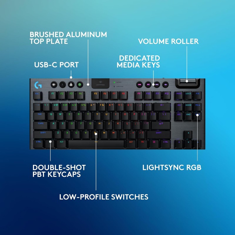 Logitech G915 X Lightspeed TKL Low-Profile Wireless Gaming Keyboard, Double-Shot PBT Keycaps, black