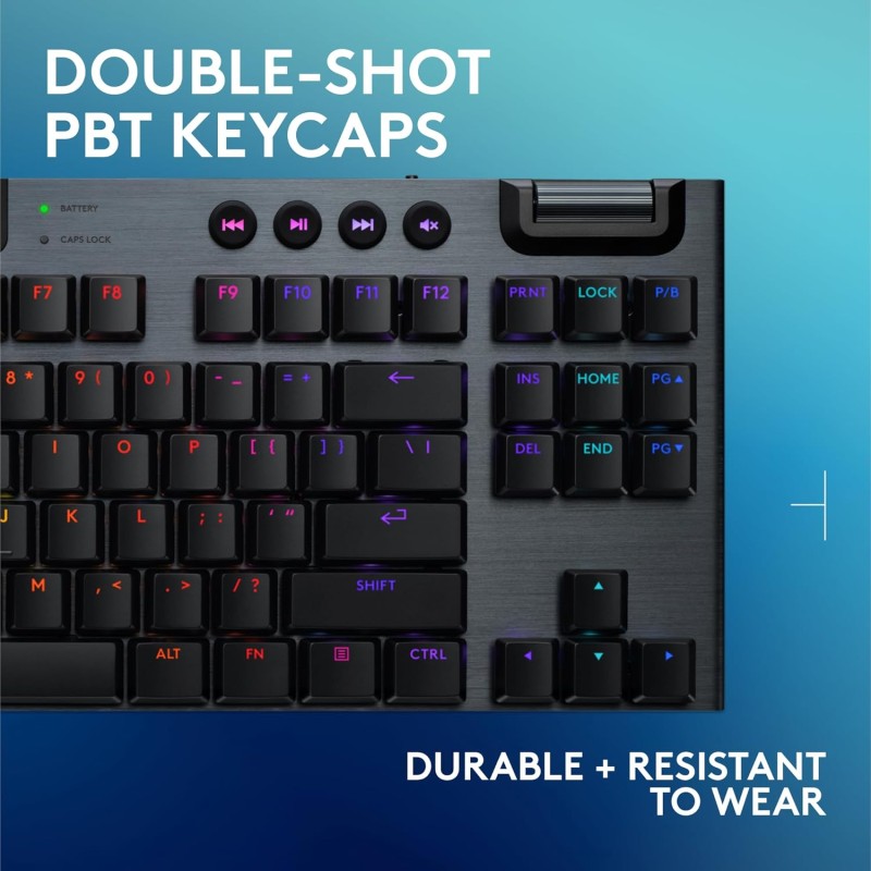 Logitech G915 X Lightspeed TKL Low-Profile Wireless Gaming Keyboard, Double-Shot PBT Keycaps, black