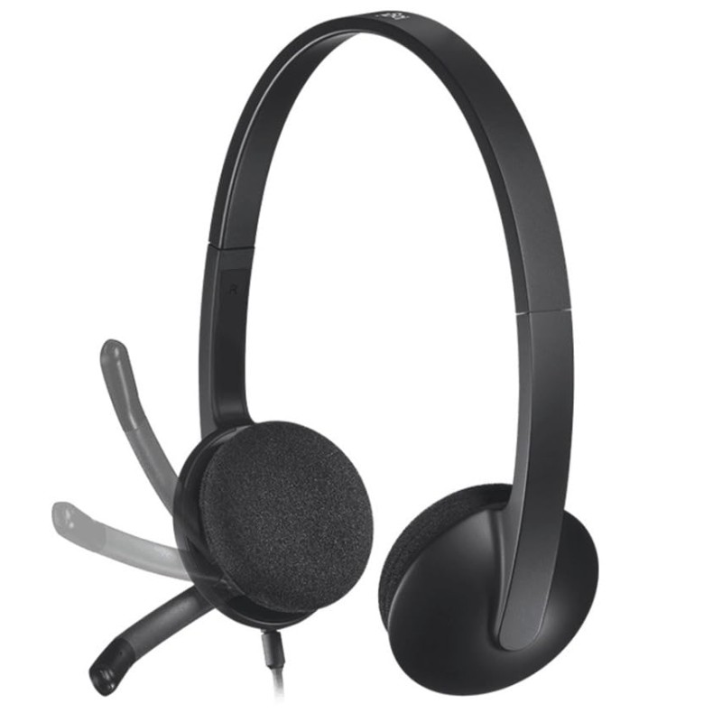 Logitech H340 Stereo Wired Over Ear Headphones with Mic with Noise-Cancelling, USB, Pc/Mac/Laptop - Black