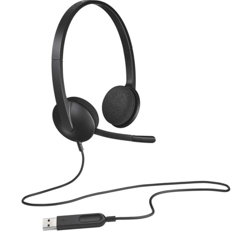 Logitech H340 Stereo Wired Over Ear Headphones with Mic with Noise-Cancelling, USB, Pc/Mac/Laptop - Black