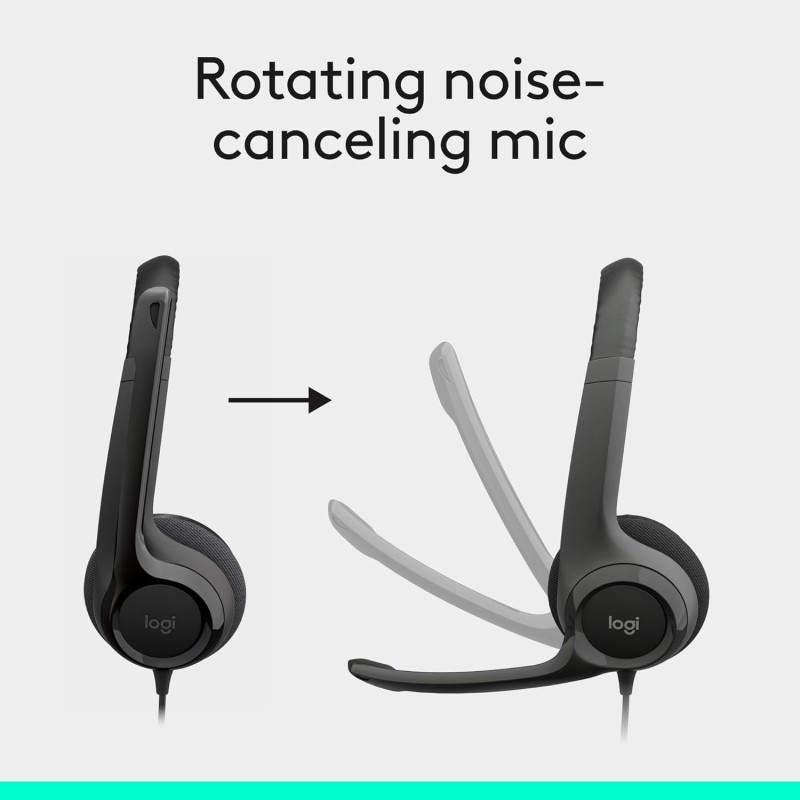 Logitech H390 Wired Headset for PC/Laptop, Stereo Headphones with Noise Cancelling Microphone - Graphite