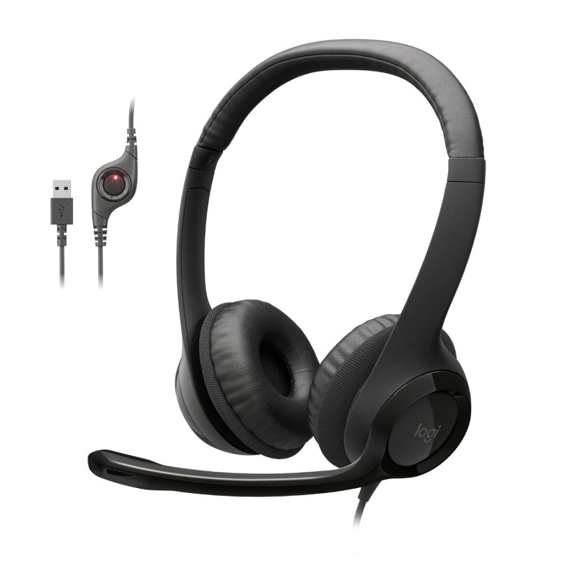 Logitech H390 Wired Headset for PC/Laptop, Stereo Headphones with Noise Cancelling Microphone - Graphite