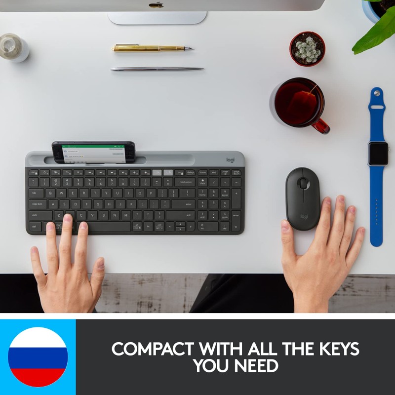Logitech K580 Slim Multi-Device Wireless Keyboard – Bluetooth/Receiver, Compact, Easy Switch - Graphite