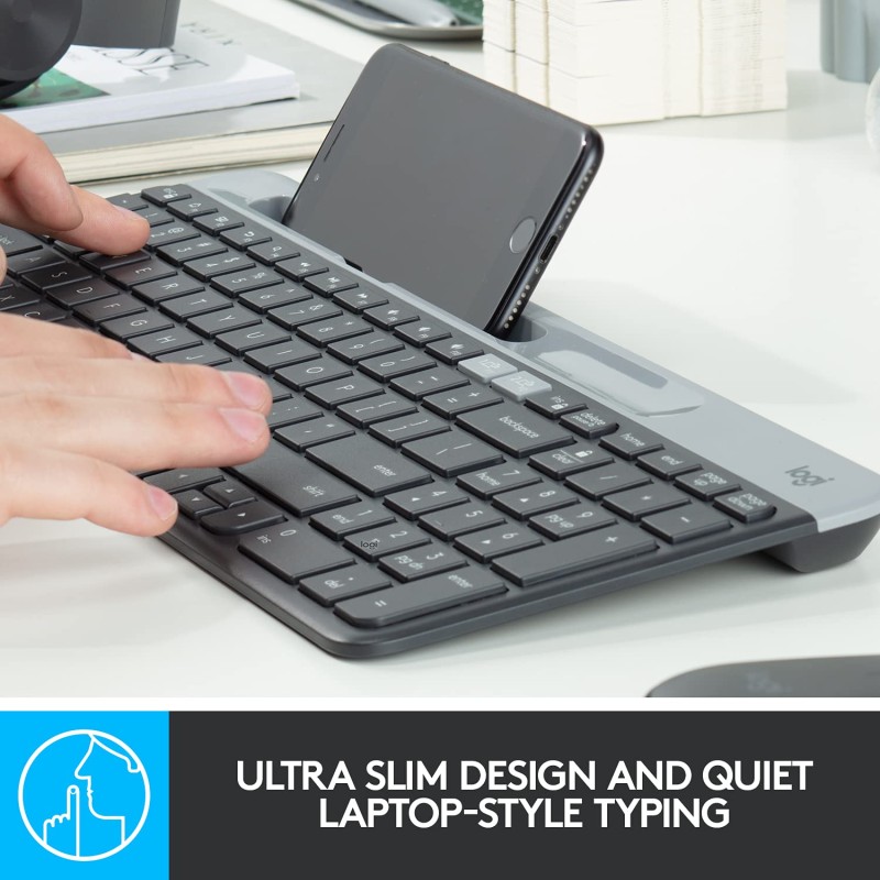 Logitech K580 Slim Multi-Device Wireless Keyboard – Bluetooth/Receiver, Compact, Easy Switch - Graphite