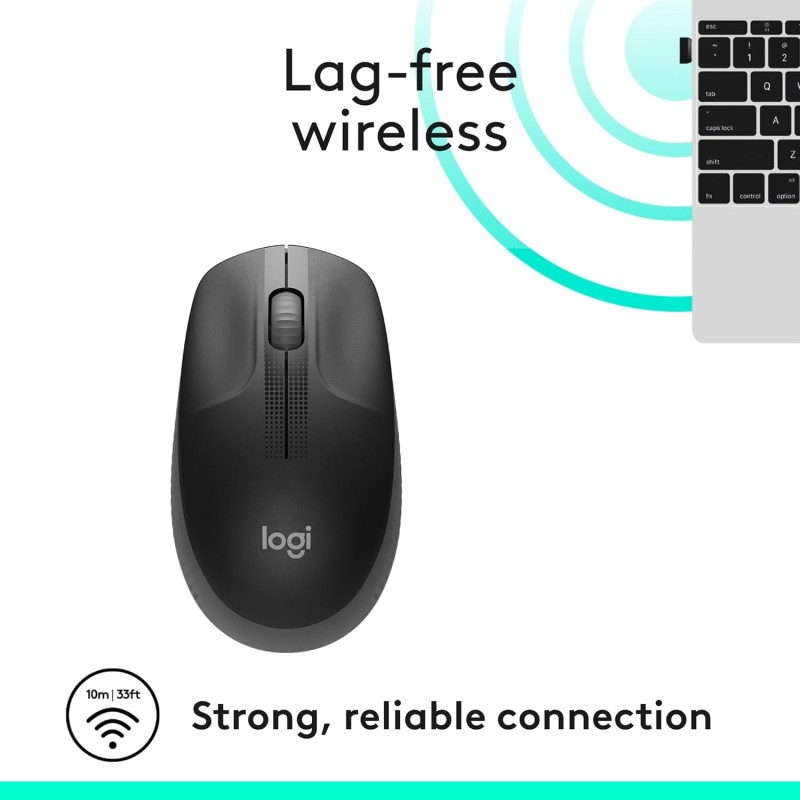 Logitech M190 Wireless Mouse , Full Size Ambidextrous Curve Design, 18-Month Battery-Black