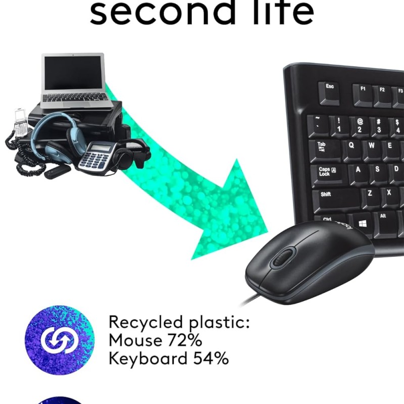 Logitech MK120 Wired USB Keyboard and Mouse Set for Windows, Optical Wired Mouse - Black