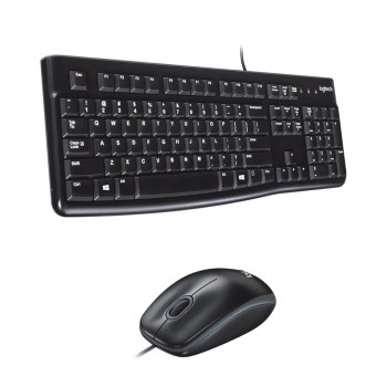 Logitech MK120 Wired USB Keyboard and Mouse Set for Windows, Optical Wired Mouse - Black