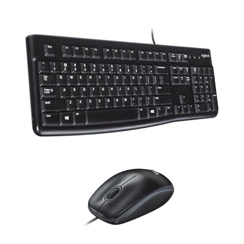 Logitech MK120 Wired USB Keyboard and Mouse Set for Windows, Optical Wired Mouse - Black