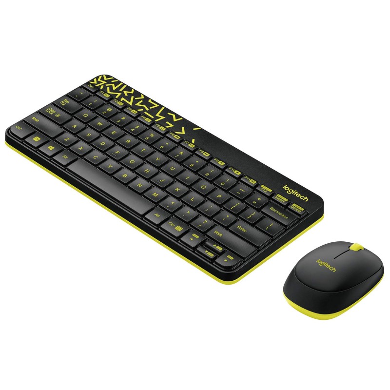 Logitech MK240 Nano Wireless USB Keyboard and Mouse Set, 12 Function Keys 2.4GHz Wireless Yellow