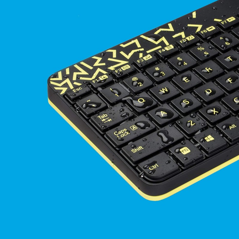 Logitech MK240 Nano Wireless USB Keyboard and Mouse Set, 12 Function Keys 2.4GHz Wireless Yellow