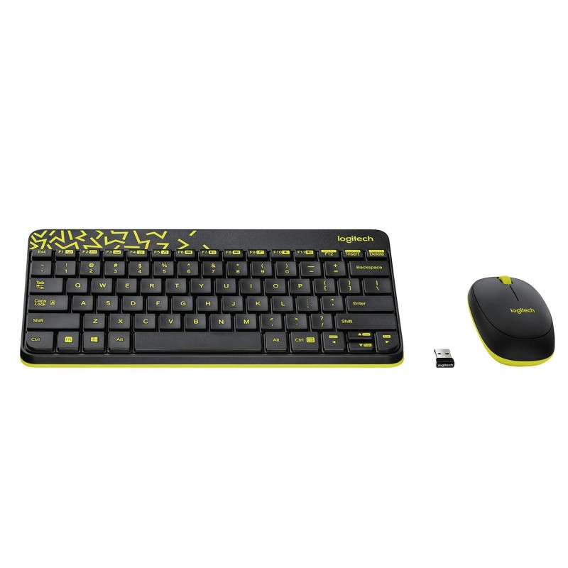 Logitech MK240 Nano Wireless USB Keyboard and Mouse Set, 12 Function Keys 2.4GHz Wireless Yellow