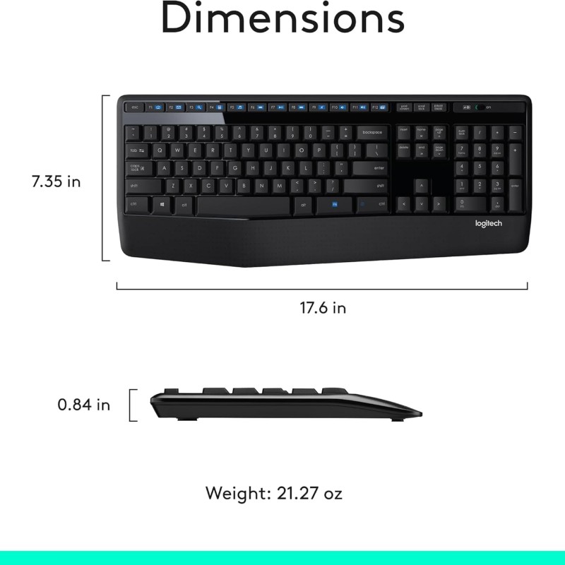 Logitech MK345 Wireless Combo Full-Sized Keyboard with Palm Rest and Comfortable Right-Handed Mouse - Black