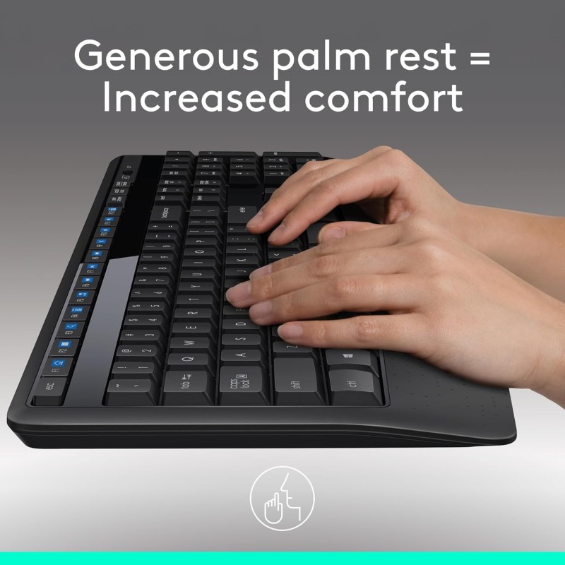 Logitech MK345 Wireless Combo Full-Sized Keyboard with Palm Rest and Comfortable Right-Handed Mouse - Black