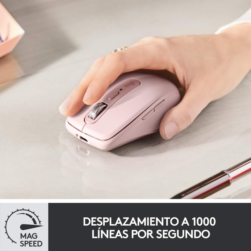 Logitech MX Anywhere 3 Compact Performance Mouse – Wireless, Magnetic Scrolling, Ergonomic, 4000DPI Sensor, Custom Buttons, USB-C, Bluetooth Chrome - Rose