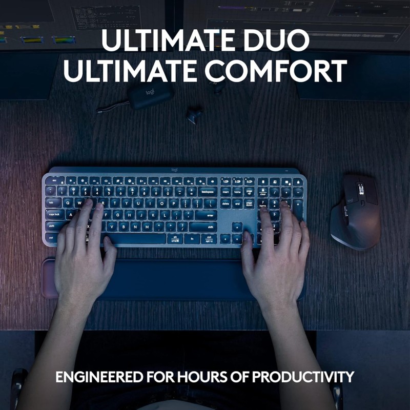 Logitech MX Keys S Combo - Performance Wireless Keyboard and Mouse with Palm Rest, Customisable Illumination, Fast Scrolling, Bluetooth, USB C, for Windows, Linux, Chrome,