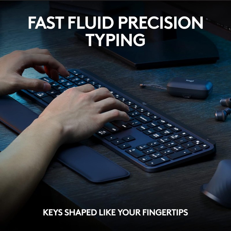 Logitech MX Keys S Combo - Performance Wireless Keyboard and Mouse with Palm Rest, Customisable Illumination, Fast Scrolling, Bluetooth, USB C, for Windows, Linux, Chrome,