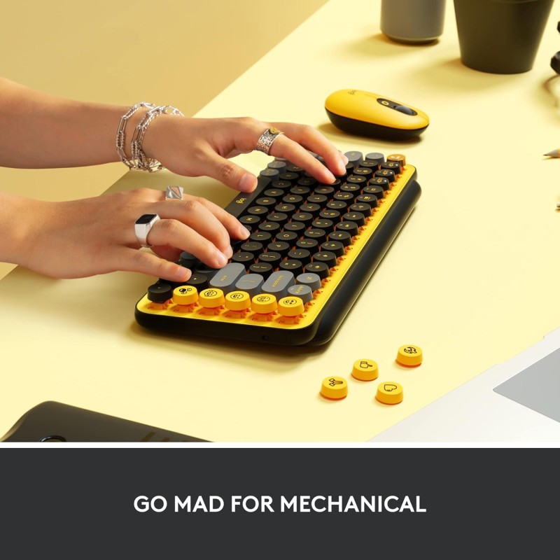 Logitech Pop Keys Mechanical Wireless Keyboard with Customisable Emoji Keys, Durable Compact Design, Bluetooth Or USB Connectivity, Multi-Device, Os Compatible - Blast
