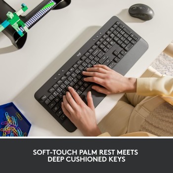 Logitech Signature K650 Wireless Keyboard with Wrist Rest, Full-Size, BLE Bluetooth or Logi Bolt USB Receiver, Comfort Deep-Cushioned Keys, Numpad, Compatible with Most OS/PC/Windows/Graphite